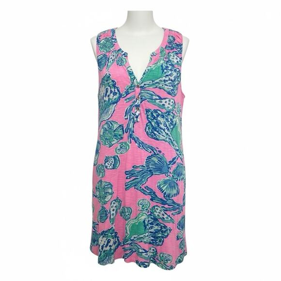 Lilly Pulitzer L Essie Barefoot Princess Seashell Pink Pout Dress button V-Neck - Picture 1 of 6